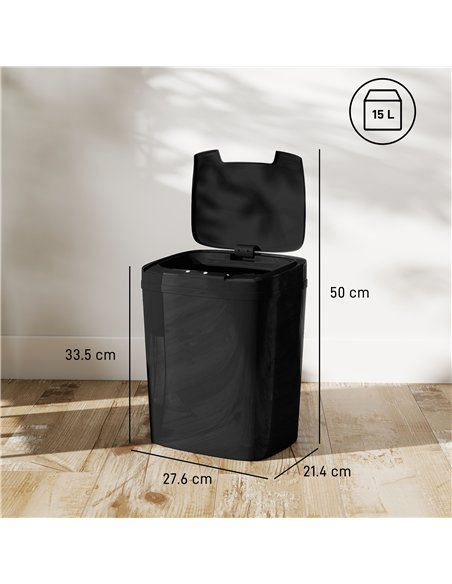 HOMCOM 15L Sensor Bin, Automatic Touchless Kitchen Bin, Easy Clean, Battery Operated for Home Office, Bedroom, Bathroom, Black