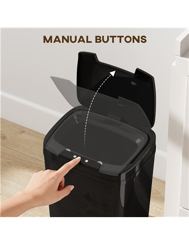 HOMCOM 15L Sensor Bin, Automatic Touchless Kitchen Bin, Easy Clean, Battery Operated for Home Office, Bedroom, Bathroom, Black