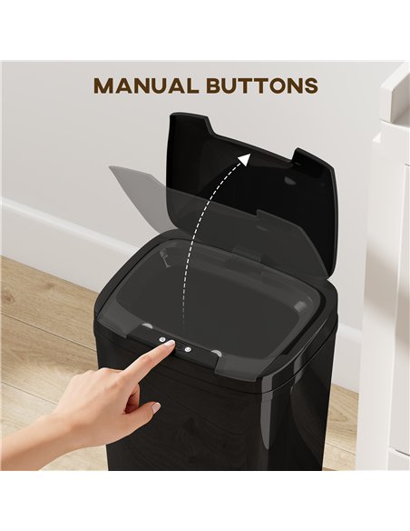 HOMCOM 15L Sensor Bin, Automatic Touchless Kitchen Bin, Easy Clean, Battery Operated for Home Office, Bedroom, Bathroom, Black