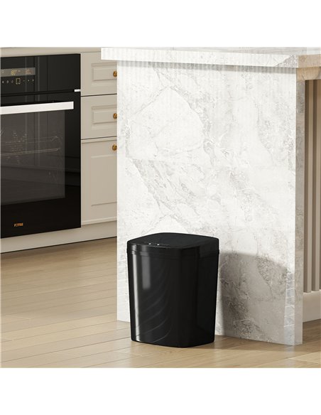 HOMCOM 15L Sensor Bin, Automatic Touchless Kitchen Bin, Easy Clean, Battery Operated for Home Office, Bedroom, Bathroom, Black