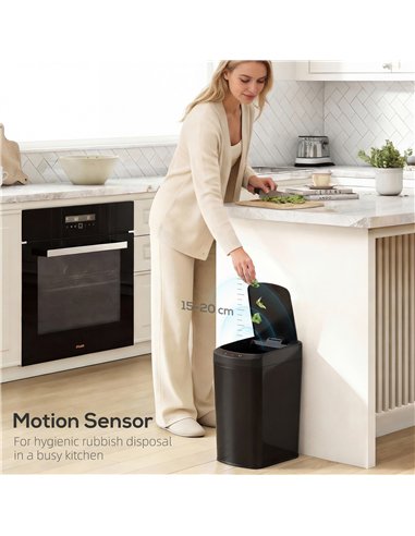 HOMCOM 12L Sensor Bin, Automatic Touchless Motion Sensor Kitchen Bin with Fingerprint Resistant Stainless Steel, Black