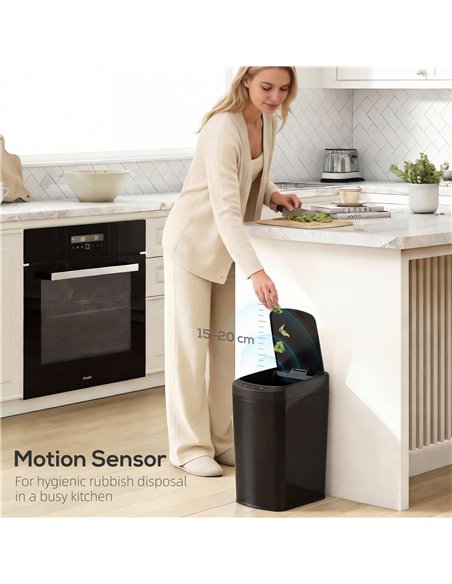 HOMCOM 12L Sensor Bin, Automatic Touchless Motion Sensor Kitchen Bin with Fingerprint Resistant Stainless Steel, Black