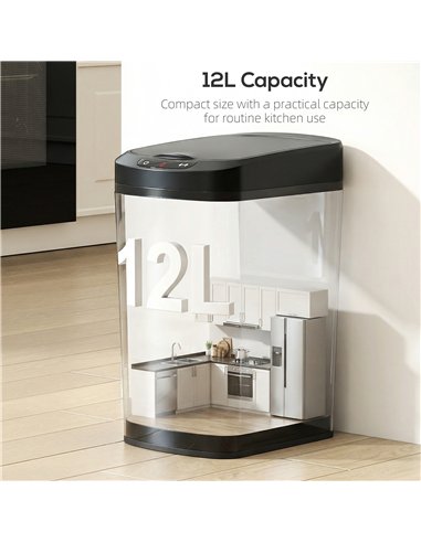 HOMCOM 12L Sensor Bin, Automatic Touchless Motion Sensor Kitchen Bin with Fingerprint Resistant Stainless Steel, Black