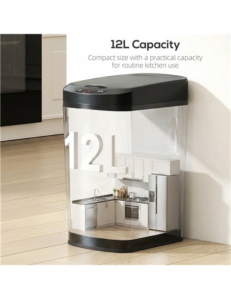 HOMCOM 12L Sensor Bin, Automatic Touchless Motion Sensor Kitchen Bin with Fingerprint Resistant Stainless Steel, Black