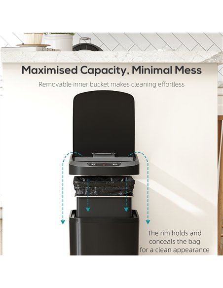 HOMCOM 12L Sensor Bin, Automatic Touchless Motion Sensor Kitchen Bin with Fingerprint Resistant Stainless Steel, Black