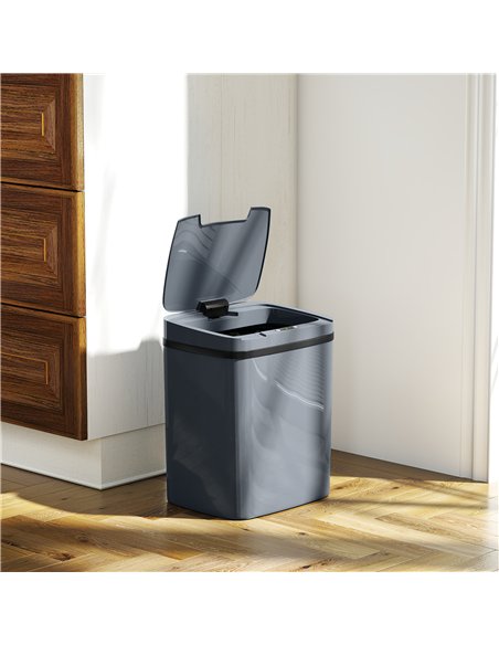 HOMCOM 15L Sensor Bin, Automatic Touchless Kitchen Bin, Easy Clean, Battery Operated for Home Office, Bedroom, Bathroom, Grey