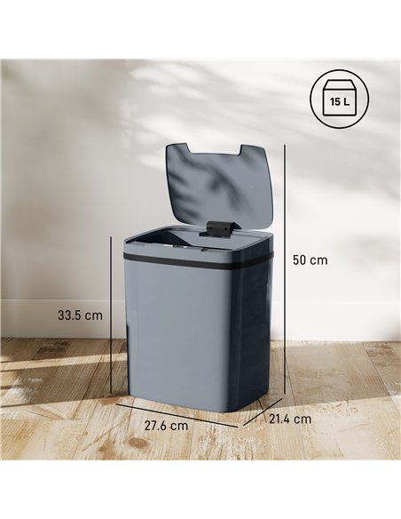 HOMCOM 15L Sensor Bin, Automatic Touchless Kitchen Bin, Easy Clean, Battery Operated for Home Office, Bedroom, Bathroom, Grey