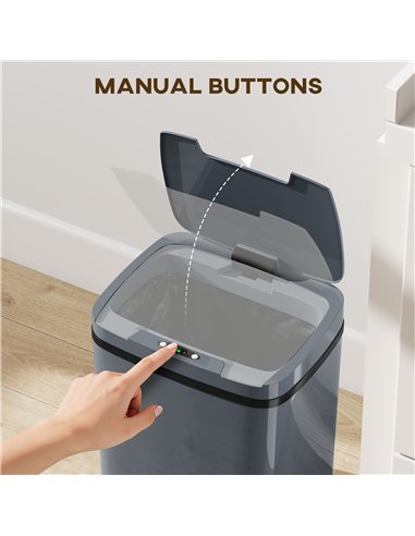 HOMCOM 15L Sensor Bin, Automatic Touchless Kitchen Bin, Easy Clean, Battery Operated for Home Office, Bedroom, Bathroom, Grey