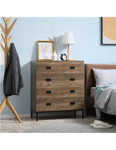 HOMCOM Chest of Drawers, 4-Drawer Storage Organiser Unit with Metal Frame for Bedroom, Living Room, Brown