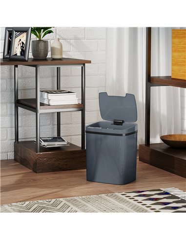 HOMCOM 15L Sensor Bin, Automatic Touchless Kitchen Bin, Easy Clean, Battery Operated for Home Office, Bedroom, Bathroom, Grey