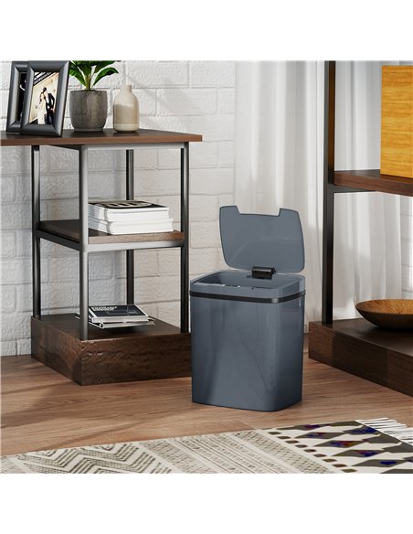 HOMCOM 15L Sensor Bin, Automatic Touchless Kitchen Bin, Easy Clean, Battery Operated for Home Office, Bedroom, Bathroom, Grey