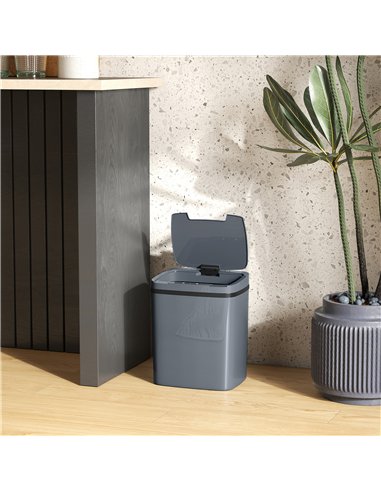 HOMCOM 15L Sensor Bin, Automatic Touchless Kitchen Bin, Easy Clean, Battery Operated for Home Office, Bedroom, Bathroom, Grey