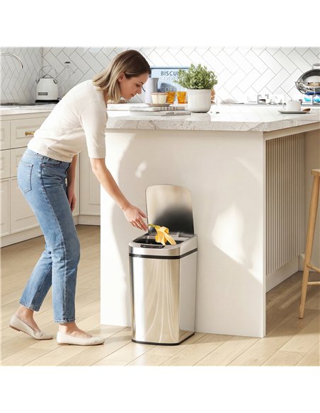 HOMCOM 12L Sensor Bin, Automatic Touchless Motion Sensor Kitchen Bin with Fingerprint Resistant Stainless Steel, Silver
