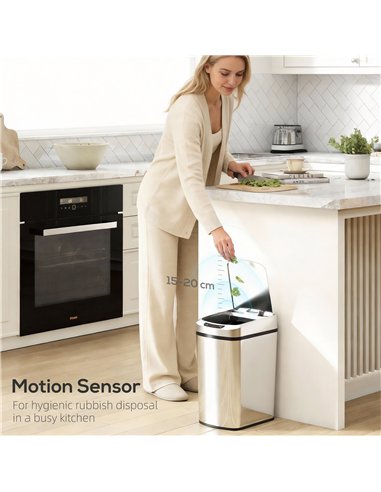 HOMCOM 12L Sensor Bin, Automatic Touchless Motion Sensor Kitchen Bin with Fingerprint Resistant Stainless Steel, Silver
