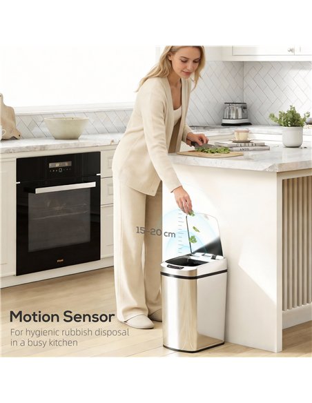 HOMCOM 12L Sensor Bin, Automatic Touchless Motion Sensor Kitchen Bin with Fingerprint Resistant Stainless Steel, Silver