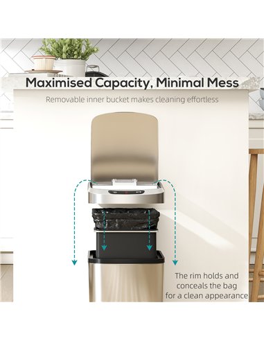 HOMCOM 12L Sensor Bin, Automatic Touchless Motion Sensor Kitchen Bin with Fingerprint Resistant Stainless Steel, Silver