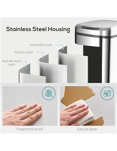 HOMCOM 12L Sensor Bin, Automatic Touchless Motion Sensor Kitchen Bin with Fingerprint Resistant Stainless Steel, Silver