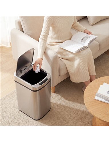 HOMCOM 12L Sensor Bin, Automatic Touchless Motion Sensor Kitchen Bin with Fingerprint Resistant Stainless Steel, Silver