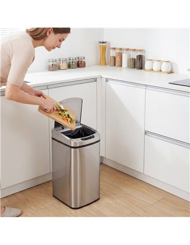 HOMCOM 12L Sensor Bin, Automatic Touchless Motion Sensor Kitchen Bin with Fingerprint Resistant Stainless Steel, Silver
