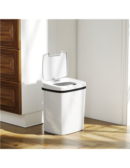 HOMCOM 15L Sensor Bin, Automatic Touchless Kitchen Bin, Easy Clean, Battery Operated for Home Office, Bedroom, Bathroom, White