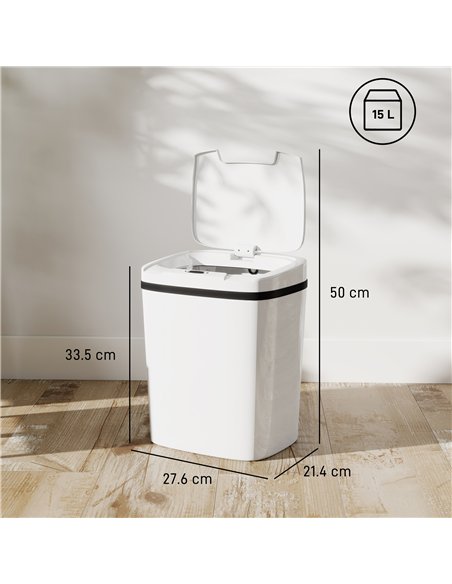 HOMCOM 15L Sensor Bin, Automatic Touchless Kitchen Bin, Easy Clean, Battery Operated for Home Office, Bedroom, Bathroom, White