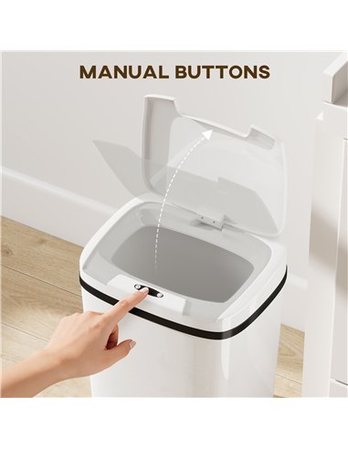 HOMCOM 15L Sensor Bin, Automatic Touchless Kitchen Bin, Easy Clean, Battery Operated for Home Office, Bedroom, Bathroom, White