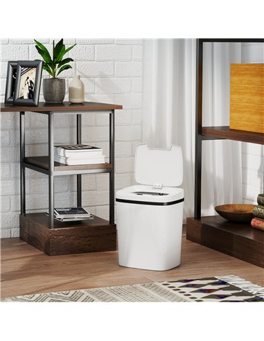 HOMCOM 15L Sensor Bin, Automatic Touchless Kitchen Bin, Easy Clean, Battery Operated for Home Office, Bedroom, Bathroom, White