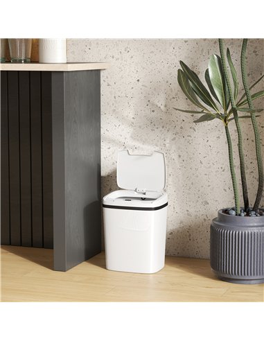 HOMCOM 15L Sensor Bin, Automatic Touchless Kitchen Bin, Easy Clean, Battery Operated for Home Office, Bedroom, Bathroom, White