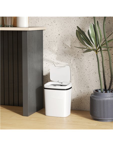 HOMCOM 15L Sensor Bin, Automatic Touchless Kitchen Bin, Easy Clean, Battery Operated for Home Office, Bedroom, Bathroom, White