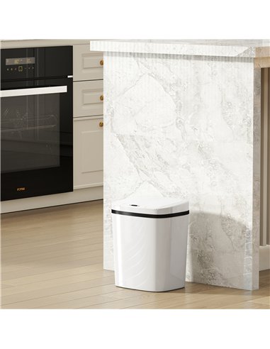 HOMCOM 15L Sensor Bin, Automatic Touchless Kitchen Bin, Easy Clean, Battery Operated for Home Office, Bedroom, Bathroom, White