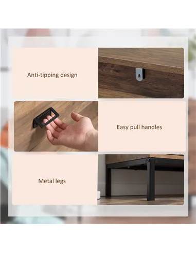 HOMCOM Chest of Drawers, 4-Drawer Storage Organiser Unit with Metal Frame for Bedroom, Living Room, Brown