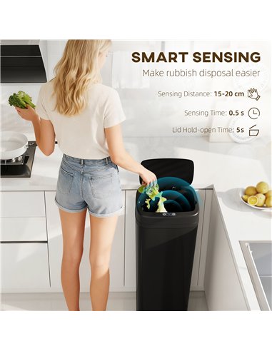 HOMCOM 50L Stainless Steel Sensor Bin - Black