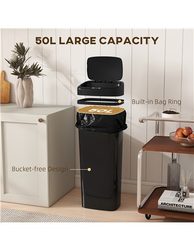 HOMCOM 50L Stainless Steel Sensor Bin - Black