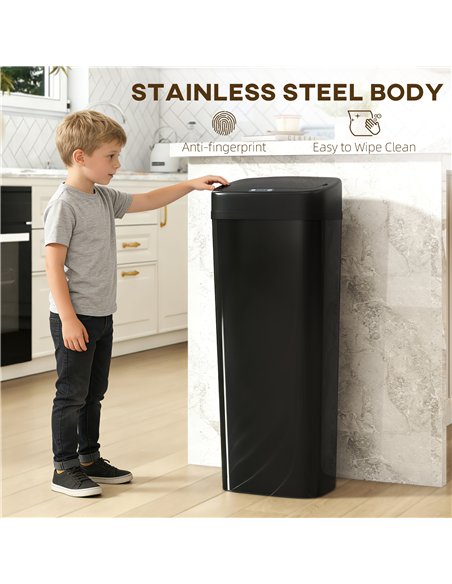 HOMCOM 50L Stainless Steel Sensor Bin - Black