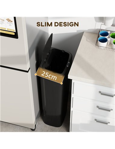HOMCOM 50L Stainless Steel Sensor Bin - Black