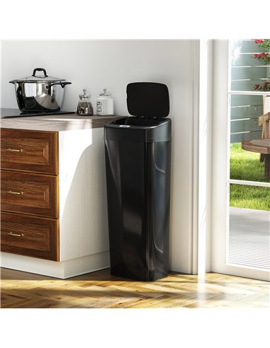 HOMCOM 50L Stainless Steel Sensor Bin - Black