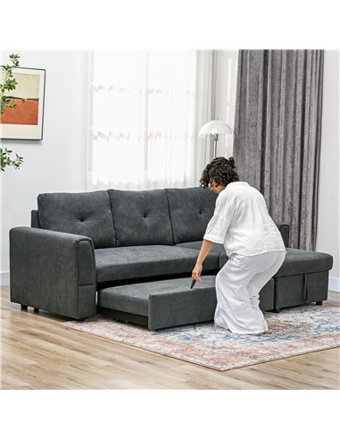 HOMCOM 3 Seater Sofa Bed, L Shaped Pull Out Sofa Bed with Storage, Convertible Click Clack Settee Sectional Sleeper Futon for Li