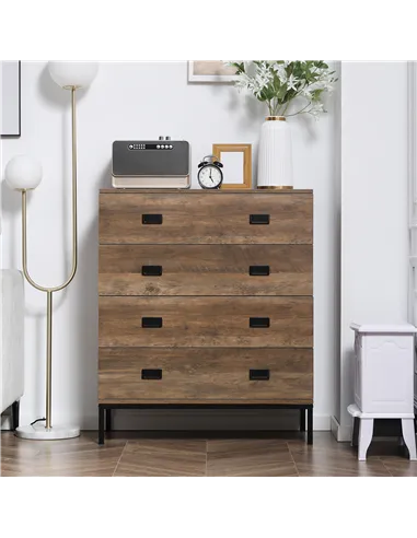 HOMCOM Chest of Drawers, 4-Drawer Storage Organiser Unit with Metal Frame for Bedroom, Living Room, Brown
