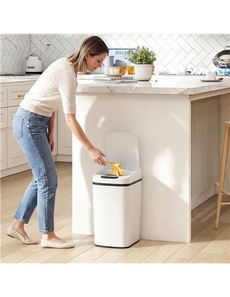 HOMCOM 12L Sensor Bin, Automatic Touchless Motion Sensor Kitchen Bin with Fingerprint Resistant Stainless Steel, White