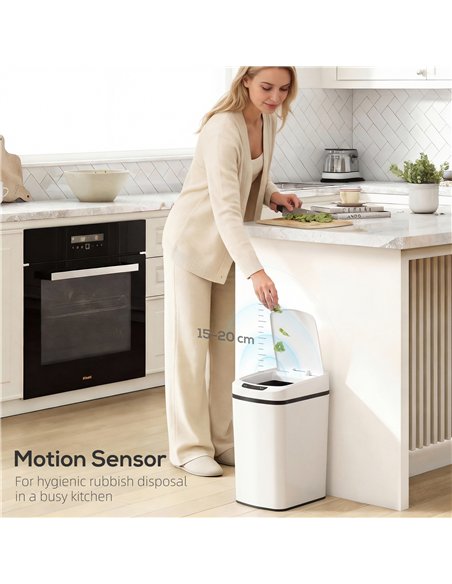 HOMCOM 12L Sensor Bin, Automatic Touchless Motion Sensor Kitchen Bin with Fingerprint Resistant Stainless Steel, White