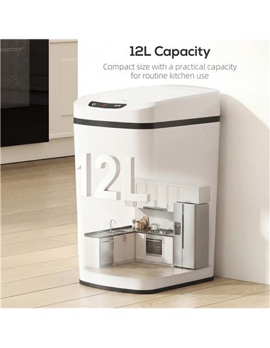 HOMCOM 12L Sensor Bin, Automatic Touchless Motion Sensor Kitchen Bin with Fingerprint Resistant Stainless Steel, White
