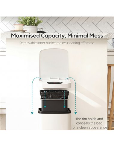 HOMCOM 12L Sensor Bin, Automatic Touchless Motion Sensor Kitchen Bin with Fingerprint Resistant Stainless Steel, White