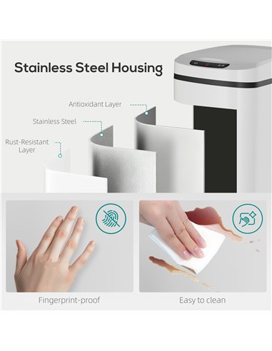 HOMCOM 12L Sensor Bin, Automatic Touchless Motion Sensor Kitchen Bin with Fingerprint Resistant Stainless Steel, White