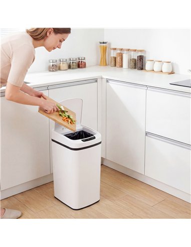 HOMCOM 12L Sensor Bin, Automatic Touchless Motion Sensor Kitchen Bin with Fingerprint Resistant Stainless Steel, White