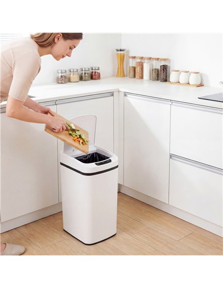 HOMCOM 12L Sensor Bin, Automatic Touchless Motion Sensor Kitchen Bin with Fingerprint Resistant Stainless Steel, White