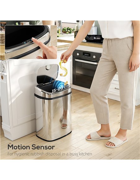 HOMCOM 50L Stainless Steel Sensor Bin - Silver Tone