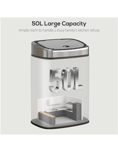 HOMCOM 50L Stainless Steel Sensor Bin - Silver Tone