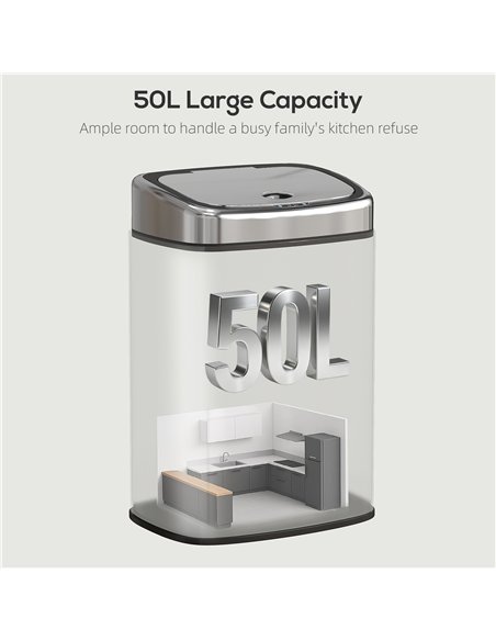 HOMCOM 50L Stainless Steel Sensor Bin - Silver Tone