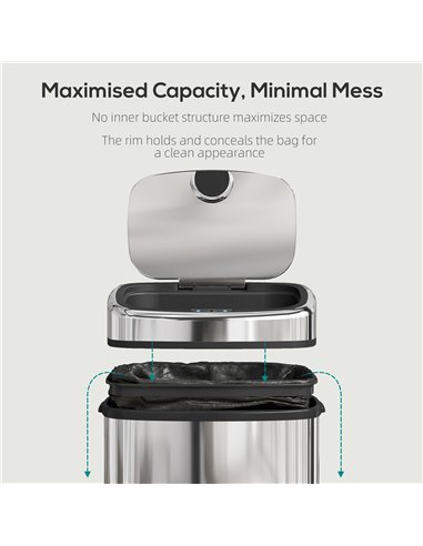 HOMCOM 50L Stainless Steel Sensor Bin - Silver Tone