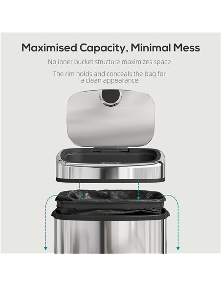 HOMCOM 50L Stainless Steel Sensor Bin - Silver Tone